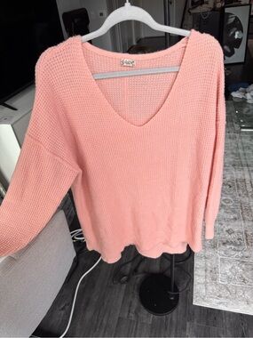 Free People Intimately Pink Waffle Knit Pullover Sweater Size M/L